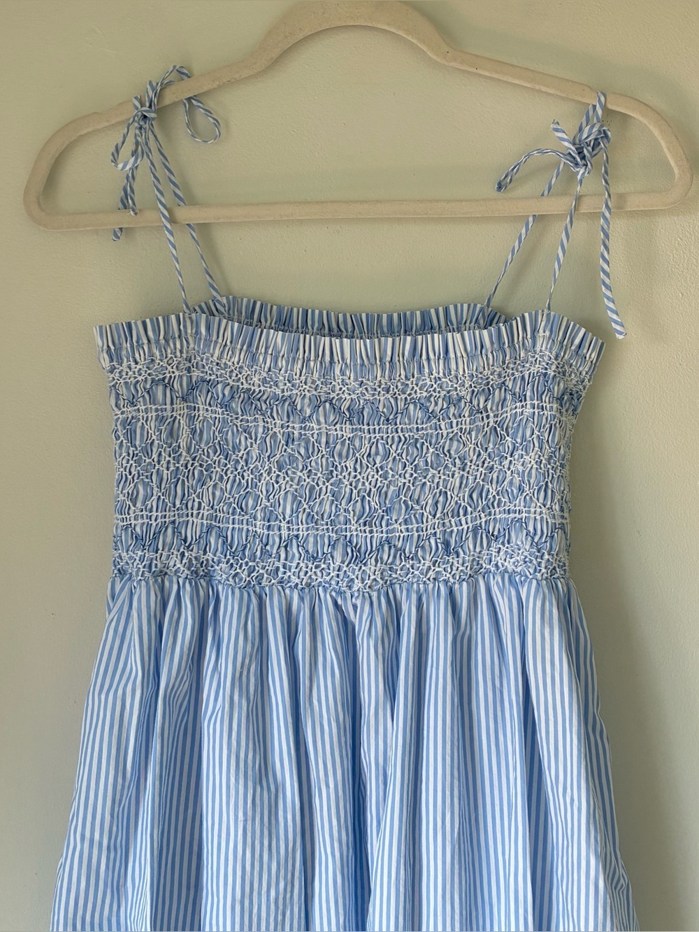 J. Crew Paloma Dress Striped Cotton Poplin Smocked Bodice Blue White Size S - Picture 5 of 8